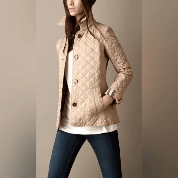 Burberry Brit Women’s Small Beige Quilted Jacket Nova Check Cuffs Classic Coat - Picture 1 of 13